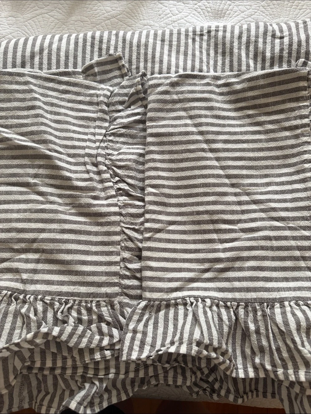 Pottery Barn Teen Gray and White Striped Ruffled Duvet Cover